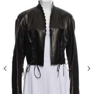 Christian Dior Brown 100%Lambskin Leather Jacket with Scalloped Edges